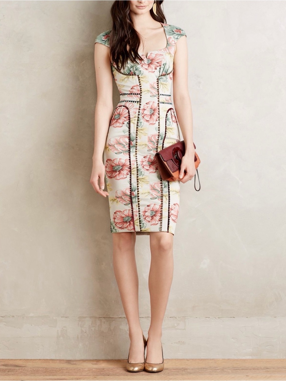 Byron Lars Beauty Mark : Floral Sheath Dress in Pink & Teal
